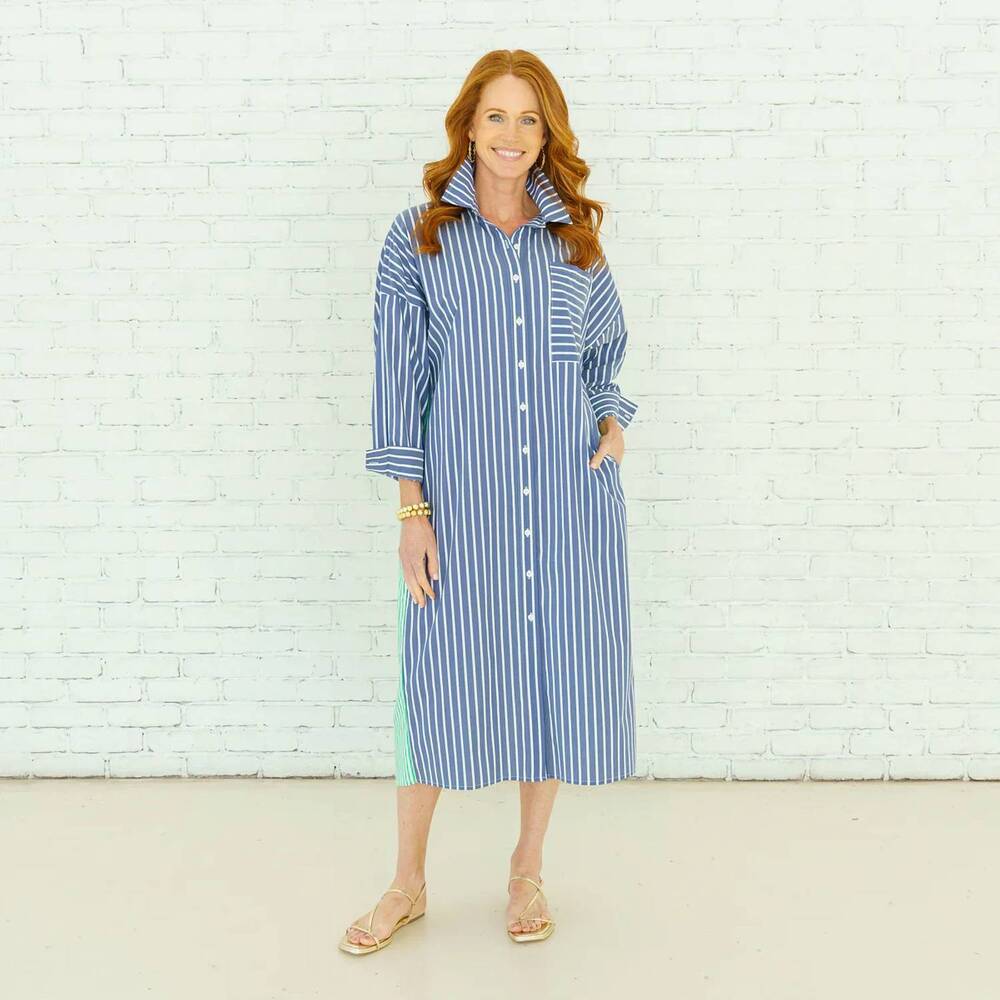 NEW CARYN LAWN libby stripe dress in navy